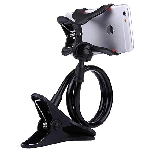 MAKNGRIDOffice Home Bedroom Sofa Support Best for Watching Movies, Webseries Clip Bracket Clamp Stand for 4.0-6 inch Phones Phone Stand for Desk Long Arms Black