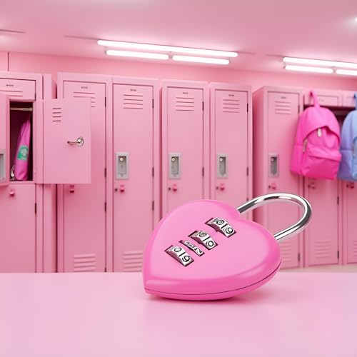 Image of 1PC Pink Love Heart Shape Combination Padlock for Girls Women, Mini 3-Digit Password Resettable Code Locker Lock for School Pink Lock for Locker Hardware Padlocks and Hasps Combination Locks