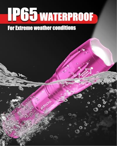 Image of Victoper LED Flashlight 2 Pack Pink, Bright Tactical Torch High Lumens 5 Modes, Waterproof Zoomable Flash Light for Outdoor, Birthday Gifts for Men, Dorm Room Hiking Camping Essentials Gear for Guys