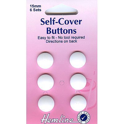Hemline H475.15 White Nylon Self Cover Button Snap On Back Plate 15mm Set of 6