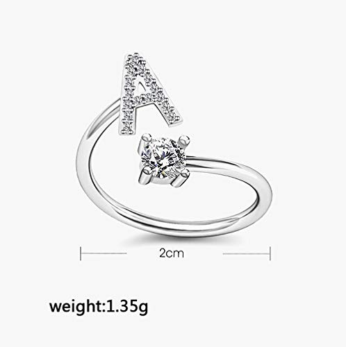 Image of HUJUON Silver Initial Letter Ring for Women. Adjustable Crystal Alphabet Ring,Name Initials Stackable Knuckle Rings A-Z CZ Open Ring