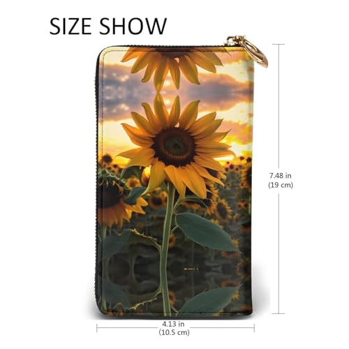 Porte-cartes de crédit portefeuille en cuir imprimé tournesol de ferme long - 5