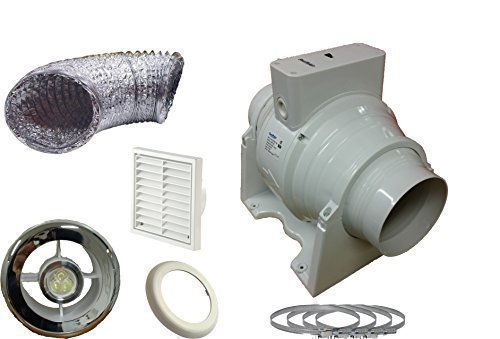 SMF100T 220 m3/h 61 l/s Timer Inline Extractor Shower Light LED 3w Extractor Fan Shower Kit 4" 100mm