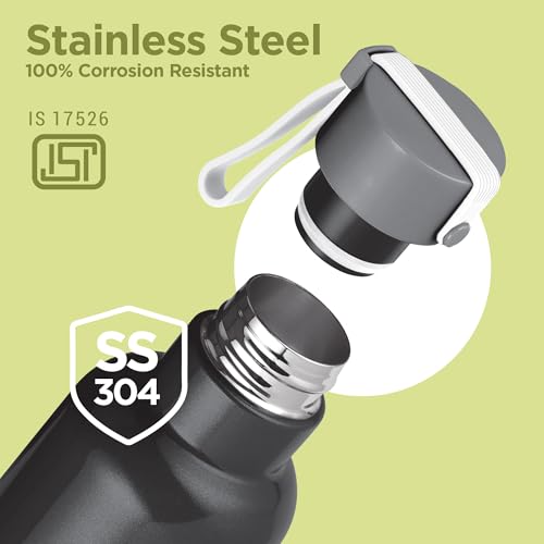 Image of Milton Felice 1000 Thermosteel Water Bottle 880 ml, 24 Hr Hot and Cold I Leak Proof Lid, ISI Certified I Vacuum Insulated I for Office, Gym, School I Black