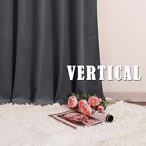 Ryb Home Grey Velvet Curtains 120 Inch Length Room Darkening Picture Window Decor Silk Hand Feel Privacy Vertical Shade For Nursery Playroom Bedroom, W52 X L120 Inches, 2 Panels #TOP4