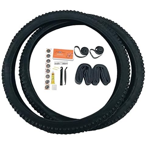 26 Inch Bike Tires, Mountain Bike Bicycle tire, Off Road, Durable Wire Bead Tires, 26in x 2.10 Replacement Tire Bundle Kit, 26in Inner Tube, 26x2.10, Rubber Rim Liner, Set of Levers Cover