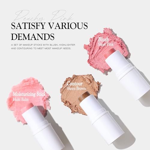 Image of bayfree 3 PCS Makeup Cream Contour Stick Set, Highlighter Stick & Bronzer Stick & Blush Stick, Long Lasting, Natural Face Contour, Dewy & Matte Finish, Multi Stick Trio for All Skin