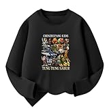 [HIUNVDDE] トレーナー トゥントゥントゥンサフール 長袖tシャツ キッズ イタリアンブレインロット服 子供 ロンtシャツ 春と秋 スウェット 人気 ゲーム カジュアル クルーネック トップス 男の子 女の子 パーカー (Black,160)