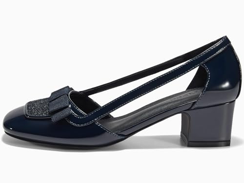 Coutgo Womens Chunky Low Heels Closed Square Toe Dress Shoes Cut Out Office Work Pump Shoes4