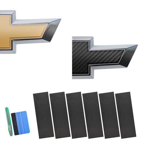 Lypumso Auto Emblem Vinyl Wrap Kit 6PCS Black Carbon Fiber Compatible with Chevy Bowtie Logo Stickers Cut Your-Own Universal Vehicle Emblem Overlay DIY Decals (12Inches x 4Inches)