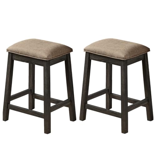 Set de 2 Butacos sin Respaldo de 24 pulgadas - Gris, Patas de Madera, Asiento de Tela miniatura 1