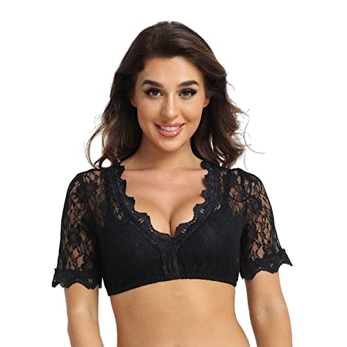 Jecarden Trachten Damen Dirndlbluse Spitze - Dirndlbluse Kurzarm Sexy...
