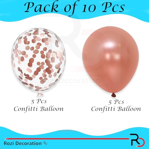 Image of Rozi Decoration Rose Gold Balloons Combo Pack - Metallic & Confetti Balloons for Birthday, Baby Shower, Wedding, Welcome Prince and Princess, Engagement & Event Decorations Pack of 10 Pcs