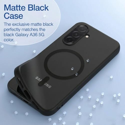 Image of DIZORO Matte Case for Samsung Galaxy A36 Compatible with MagSafe, Camera Lens Full Protection, Shockproof Translucent Frosted TPU Soft Phone Cover, Anti-Fingerprint (Black)