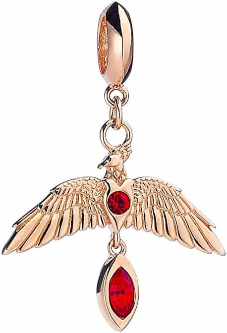 The Carat Shop Harry Potter Sterling Silver Fawkes Rose Gold Plated Slider Charm with Crystals, One Size, Rose Gold Plated Sterling Silver, Crystal