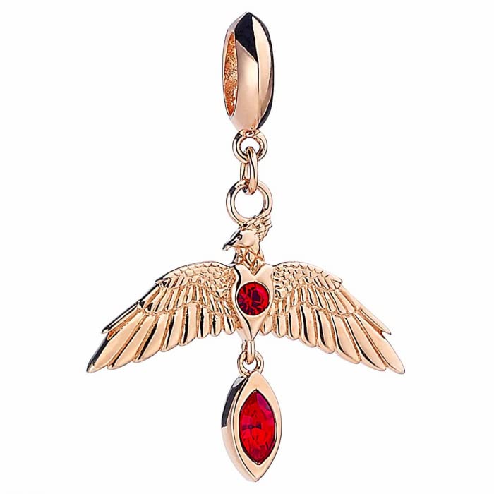 The Carat Shop Harry Potter Sterling Silver Fawkes Rose Gold Plated Slider Charm with Crystals, One Size, Rose Gold Plated Sterling Silver, Crystal