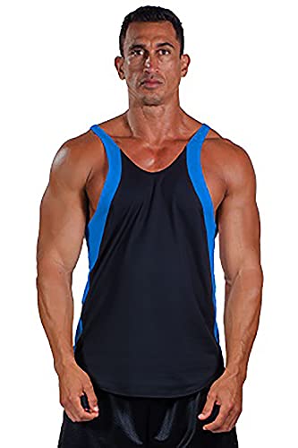 Pitbull Gym Mens Fitness Two-Tone Dry-FIT Poly Stringer Tank Top (Black/Royal-M)