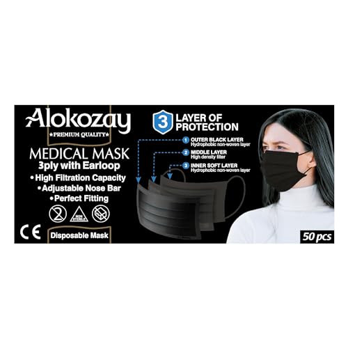 Alokozay 3 Ply Face Mask 50 Pieces Black 50 Units