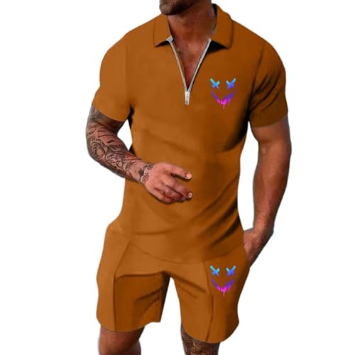 SUPTTING Traje deportivo para hombre, camiseta y pantalones cortos, juego de dos piezas, polo de manga corta, traje de ocio, traje de verano, conjunto deportivo transpirable, ropa de playa, ropa de