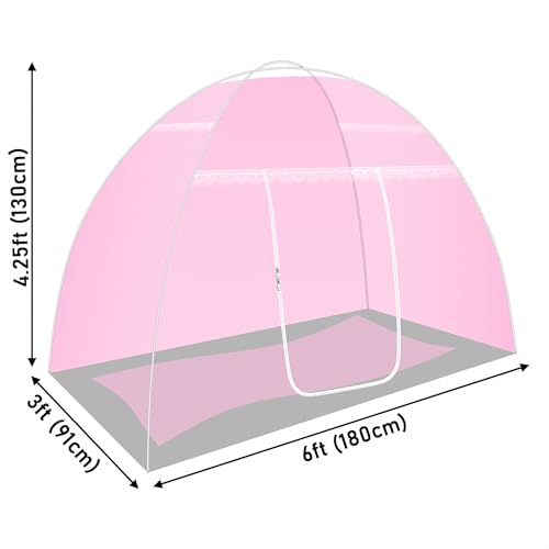 Image of Single Bed Mosquito Net Foldable, Lightweight Polyester 30GSM Strong Foldable Machardani (Pink Color, 3feet x 6feet)