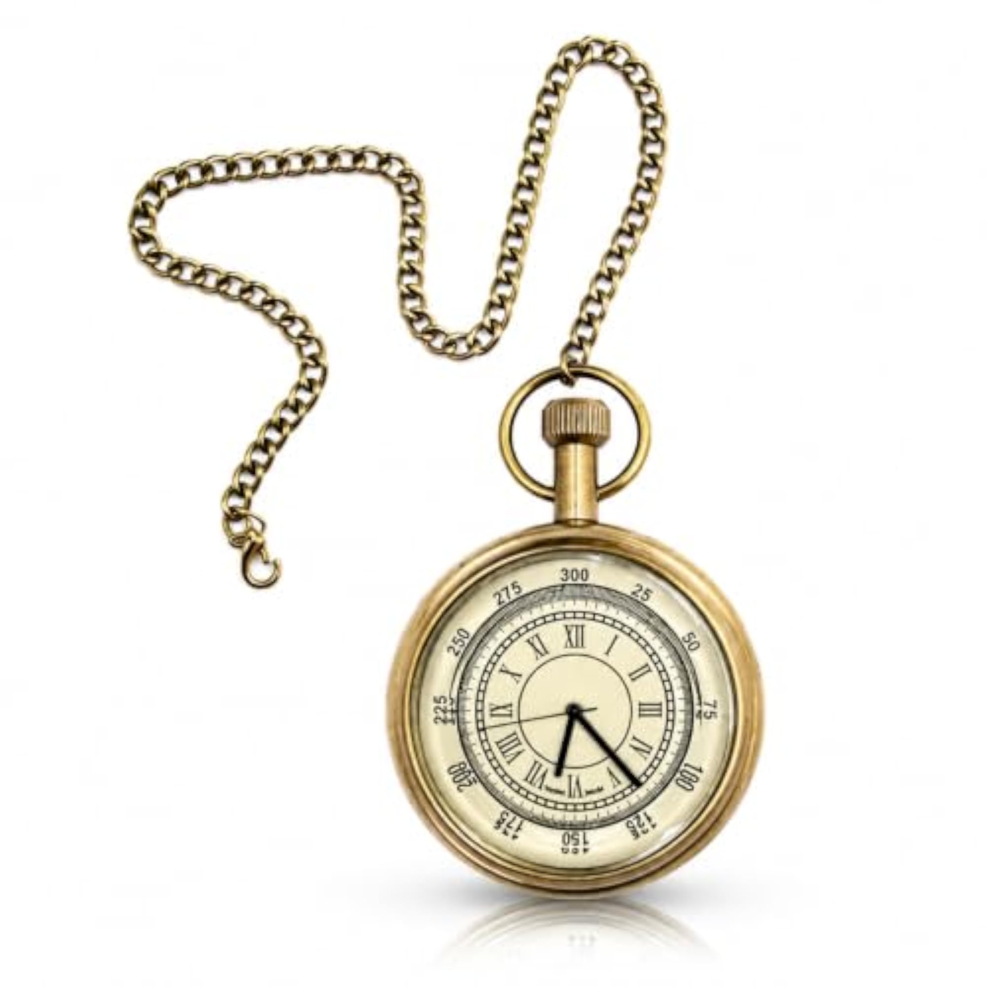 Vintage Pocket Compass Watch with Chain, Antique Brass Finish