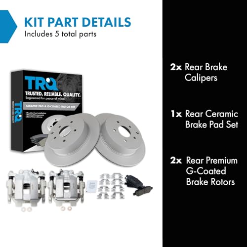 Image of TRQ Rear Brake Pad and Rotor Set Ceramic Coated Vented Rotors Calipers