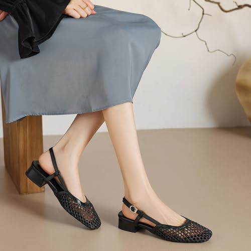 Image of MICIFA slingback flats for women, Round Toe Low heel Sandals Fashion Splicing Dress Shoes for Women