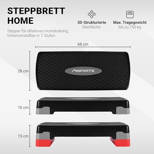 MSPORTS Steppbrett Home inkl. Übungsposter + Workout App GRATIS | 2 - Fach höhenverstellbar Studio Stepper (Schwarz)