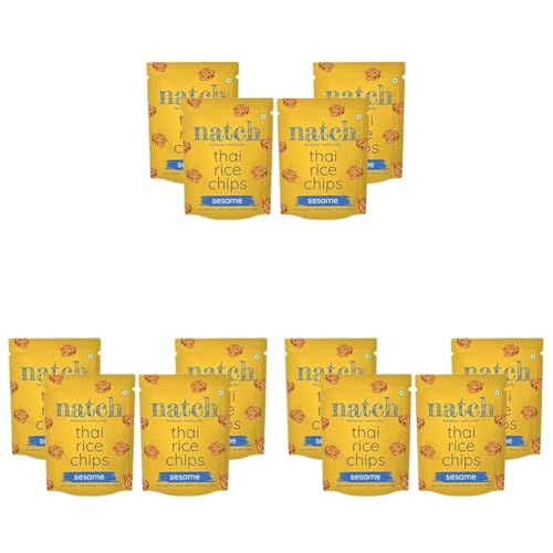 Image of Natch Thai Sticky Rice Chips pack, Healthy Snacks for Adults & Kids 100% Natural, Vegan & Gluten Free, Low Calorie Crackers Crisps 25g each (Pack of 12), Sesame
