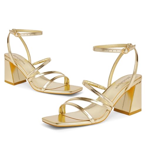 Modatope Women Heeled Sandals Strappy Heels Square Open Toe Chunky Block Heels Ankle Strap Sandals for Women Comfortable Heels3