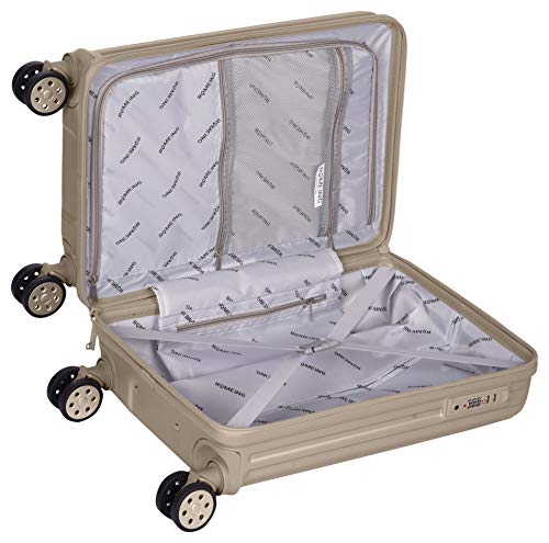 Image of ROMEING Capri 20 inch, Polycarbonate Luggage, Hard Sided, (Gold 55 cms) Small Cabin Trolley Bag | 8 Spinner Smooth Wheels | TSA Lock | Unbreakable | Men & Women
