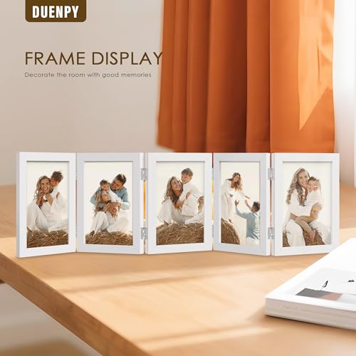 Image of DUENPY 5 Folding 4x6 Accordion Wood Frame Plexiglass White | Constructed With Engineered Wood And Plexiglass, Elegant Ornament For Desktop Photo Display