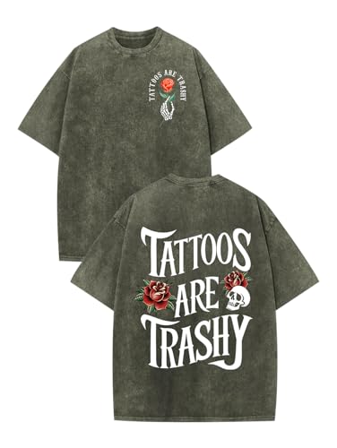 Tattoos are Trashy Shirt Oversized Washed Graphic Tattoo Shirts for Men Funny Tattoo Shirt Tank Top M Dark Green