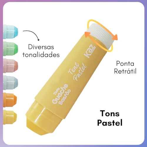 Tinta Guache Bastão 6 Cores Pasteis S/Sujeira Lavável