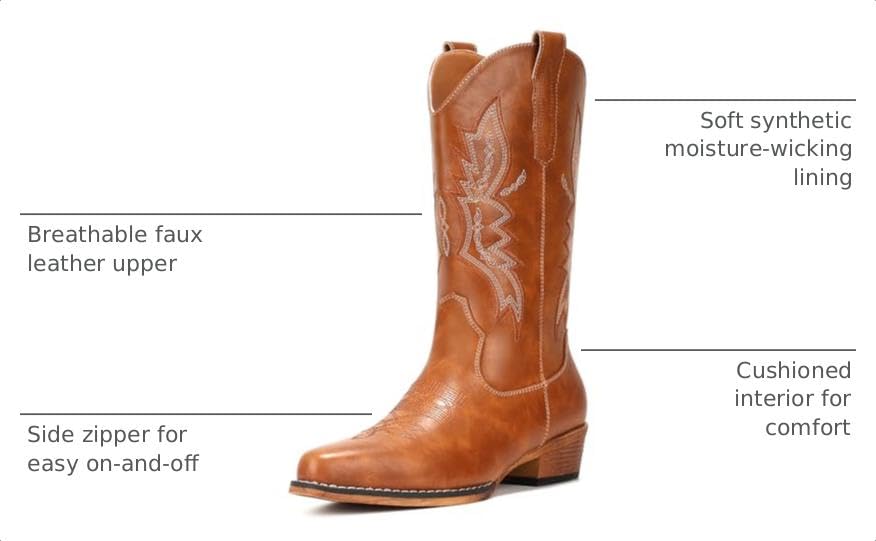 Image of IUV Cowboy Boots for Women Mid Calf Pull-On Cowgirl Boots