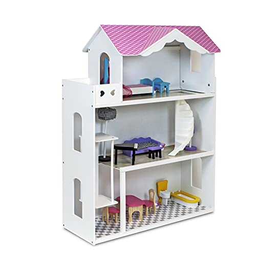 HUIJK Puppenhaus Puppenstube Puppenmöbel Puppenvilla Spielzeughaus Lift,Treppen, LED – Bild 5