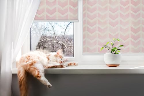 Store enrouleur perméable rose 50x50cm sans perçage à motif zigzag