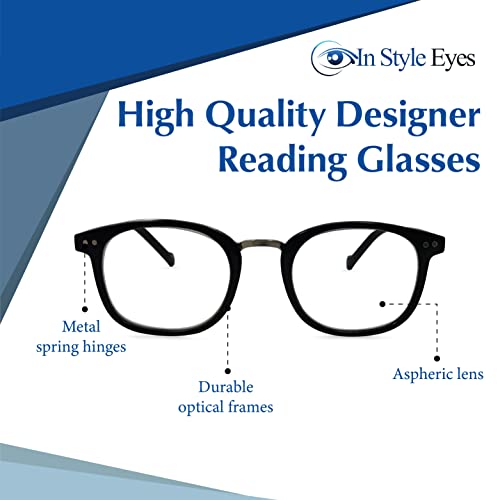 Image of In Style Eyes Modern Reading Glasses - Full-rimmed, Classic Oval Style, Lightweight Frame with Metal Spring Hinges - Grey - 2.5x