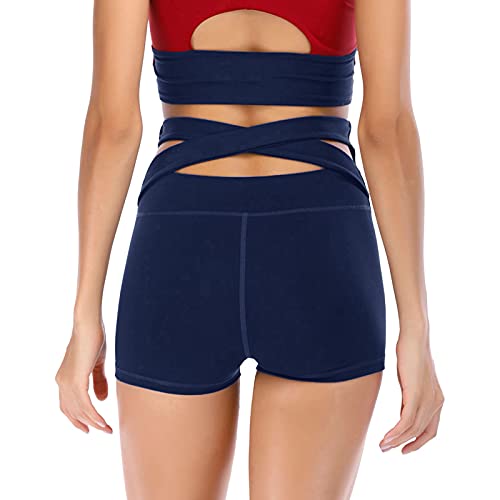 Criss Yoga Waist Athletic Pantalones cortos altos para mujer, para correr, entrenamiento, yoga, azul, S