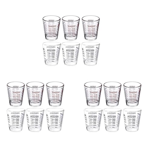 Feeuid 18 tazas medidoras para expreso, vaso de licor, vaso de vino en cristal pesado líquido, 26 medidores incrementales 1Oz, 6, 2 Tbs, 30 ml