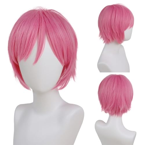 GNIMEGIL Short Pink Wigs for Women Zero Two Wig Petite Size Straight Hair Cosplay Wigs Pixie Cuts Hairstyles Drag Queen Machine Made None Lace Wig Soft Synthetic Hair