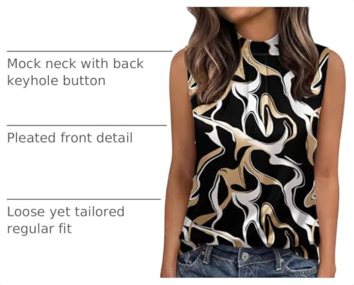 Image of Funlingo Women's Silk Satin Tank Tops Mock Neck Camisole Dressy Sleeveless Blouse Business Casual Pleated Summer Shirts 2026