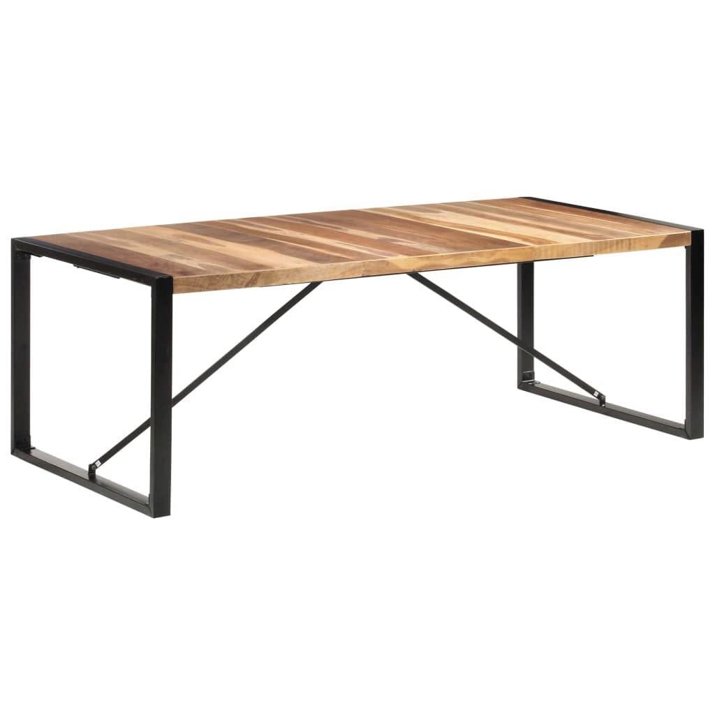 Stół do jadalni 220 x 100 x 75 cm, lite drewno akacjowe, drzewo gumowe ze stalowymi nogami, przemysłowe wzornictwo, do jadalni, kuchni, mieszkania, stabilny, wytrzymały, ręcznie wykonany