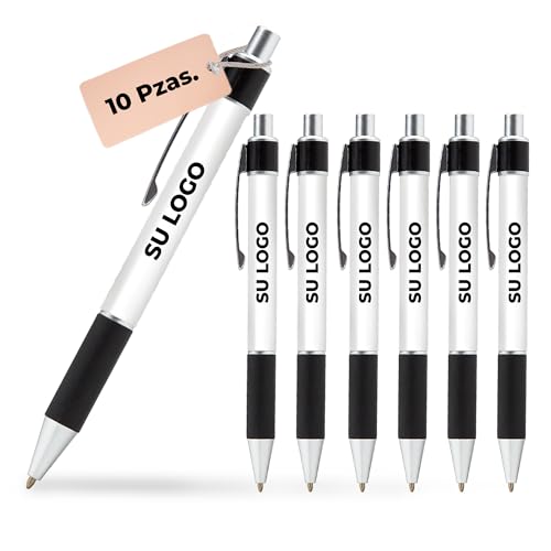Cimpress Bolígrafo Personalizado con Tinta Negra, 10 Unidades, Impresión Completa con Texto o Logo, con Agarre Antideslizante, Ideal para Profesores y Eventos