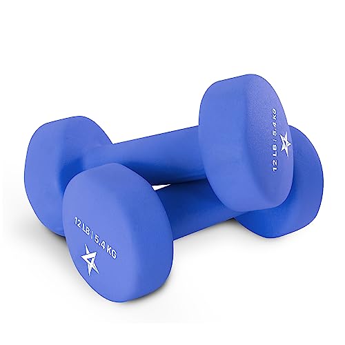 Yes4All Non-Slip, Hexagon Neoprene Dumbbells – 12Lbs Neoprene Dumbbell Set For Muscle Toning, Strength Building, Weight Loss (Vivid Dark Blue - Pair) #TOP6