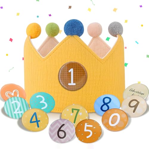 HXUING Geburtstagskrone Musselin mit Zahlen, Geburtstagskrone für Kinder aus Stoff, Krone Geburtstag Kinderkrone mit Auswechselbaren Zahlen von 0-9, Party Deko Hut für Jungen & Mädchen