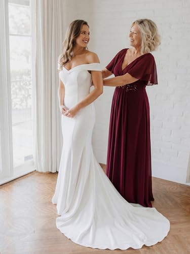Image of Ever-Pretty Womens V Neck Applique Mother of the Bride Dresses Formal Dress | Chiffon, Short Sleeves, Ruched, A-Line, Bridesmaid Dresses, Formal Gown, Black Tie Dress