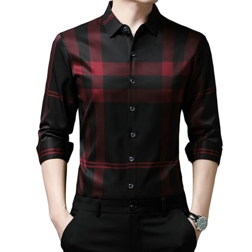 Camisa de cuadros transpirable para hombre con botones y algodón suave
