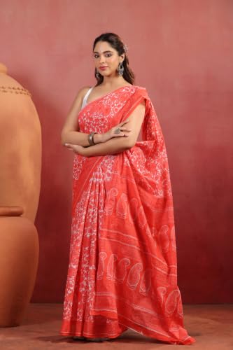 Image of TAMAIRA FASHION White Mulmul Pure Cotton Saree For Woman Floral Printed |Office Wear Daily Wear Sarees For Women Without Blouse Piece (Available in 16 Colours)