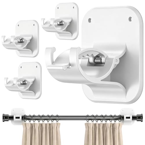 No Drill Curtain Rod Brackets - 20LB, 4 Pack Self Adhesive Curtain Rod Holder, Peel and Stick Wall...